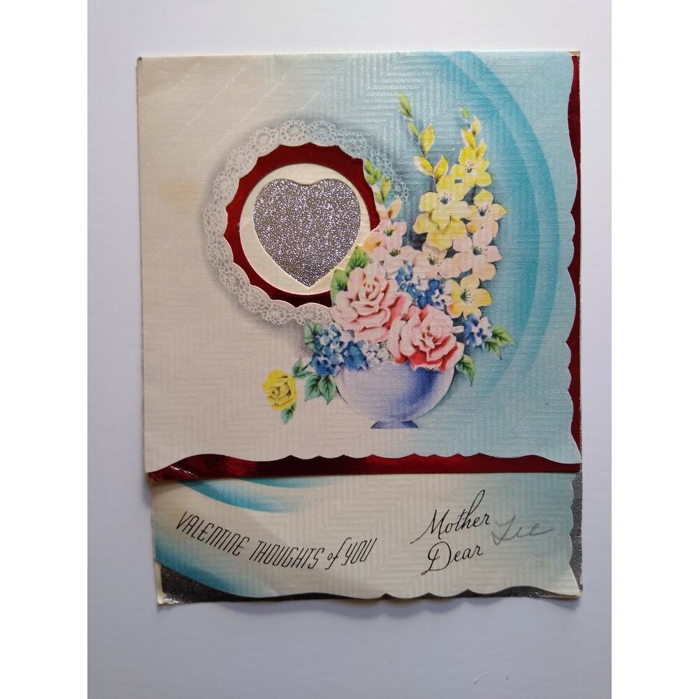 Vintage Valentine's Day Greeting Card Mother Floral Glitter USA